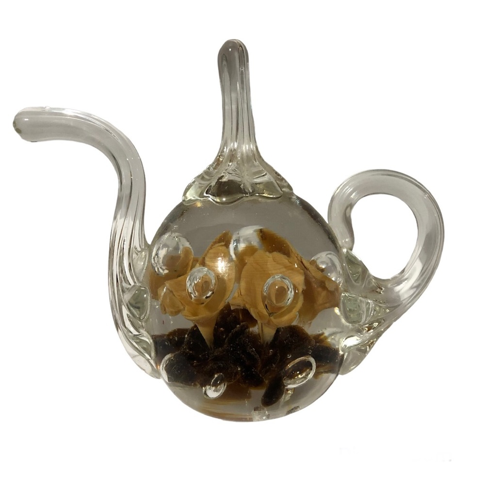 1982 Maude & Bob St. Clair Brown Tan Trumpet Flowers Ring Holder Paperweight